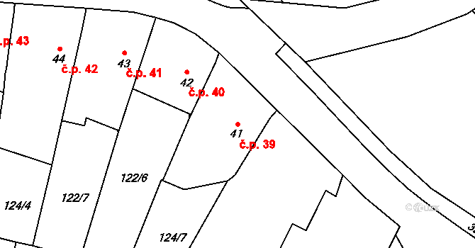 Licoměřice 39, Lipovec na parcele st. 41 v KÚ Licoměřice, Katastrální mapa