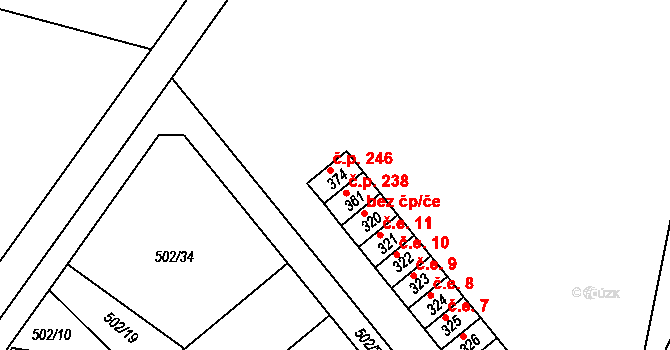 Vlkoš 246 na parcele st. 374 v KÚ Vlkoš u Přerova, Katastrální mapa