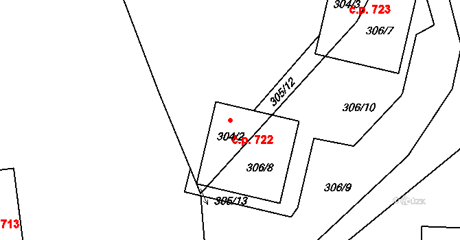 Libčice nad Vltavou 722 na parcele st. 306/8 v KÚ Chýnov, Katastrální mapa