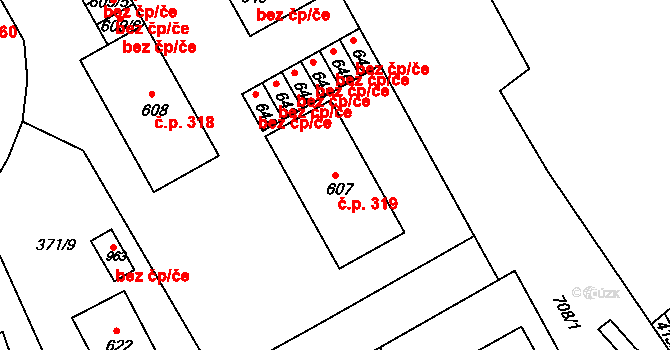 Štěchovice 319 na parcele st. 607 v KÚ Štěchovice u Prahy, Katastrální mapa