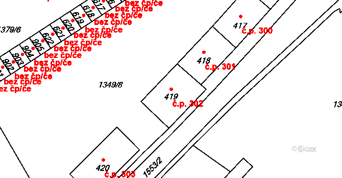 Holýšov 302 na parcele st. 419 v KÚ Holýšov, Katastrální mapa