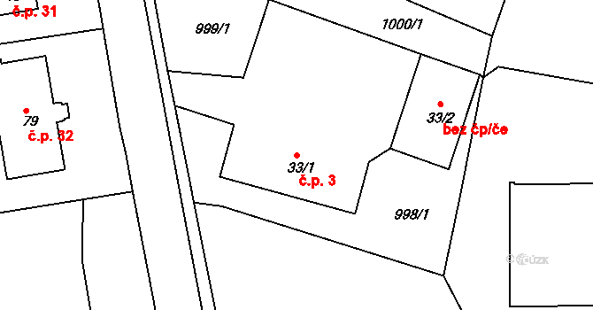 Mezholezy 3 na parcele st. 33/1 v KÚ Mezholezy u Horšovského Týna, Katastrální mapa