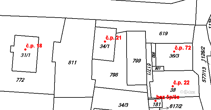 Bystřice nad Úhlavou 21, Nýrsko na parcele st. 34/1 v KÚ Bystřice nad Úhlavou, Katastrální mapa