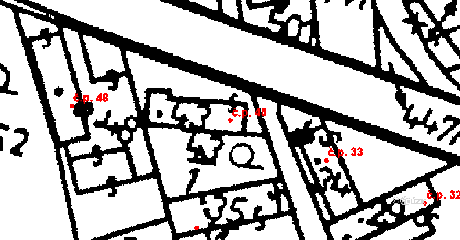 Kokořov 45, Žinkovy na parcele st. 43 v KÚ Kokořov, Katastrální mapa