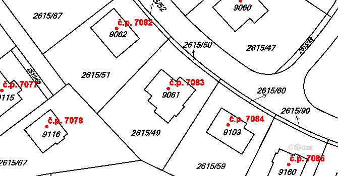 Zlín 7083 na parcele st. 9061 v KÚ Zlín, Katastrální mapa