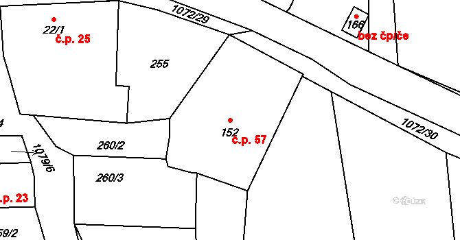 Masákova Lhota 57, Zdíkov na parcele st. 152 v KÚ Masákova Lhota, Katastrální mapa