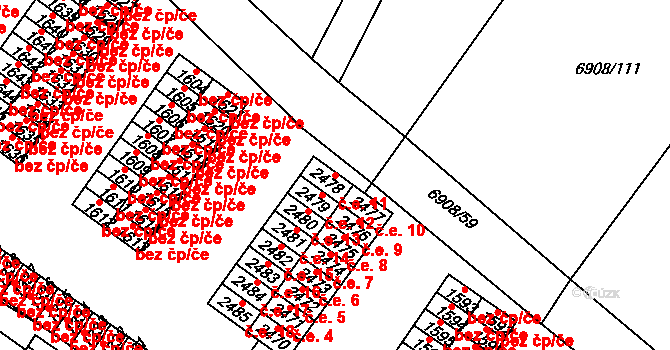 Telč-Štěpnice 11, Telč na parcele st. 2478 v KÚ Telč, Katastrální mapa