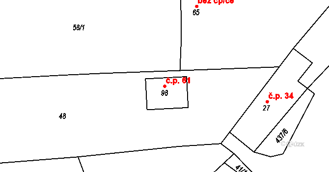 Žíšov 61, Vavřinec na parcele st. 98 v KÚ Žíšov, Katastrální mapa