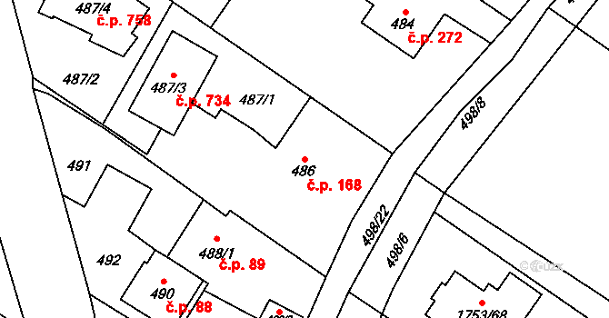 Vřesina 168 na parcele st. 486 v KÚ Vřesina u Bílovce, Katastrální mapa