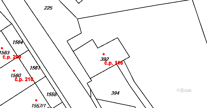 Šenov u Nového Jičína 116 na parcele st. 392 v KÚ Šenov u Nového Jičína, Katastrální mapa