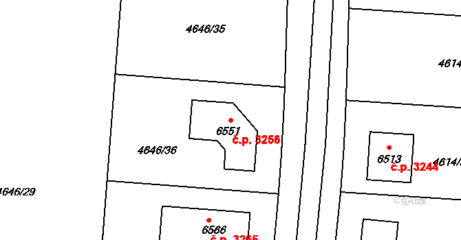 Žatec 3256 na parcele st. 6551 v KÚ Žatec, Katastrální mapa