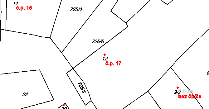 Čestětín 17, Nečtiny na parcele st. 12 v KÚ Čestětín, Katastrální mapa