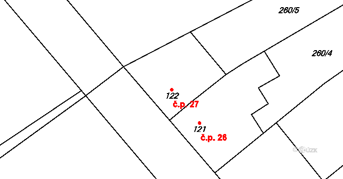 Sulec 27, Toužetín na parcele st. 122 v KÚ Toužetín, Katastrální mapa