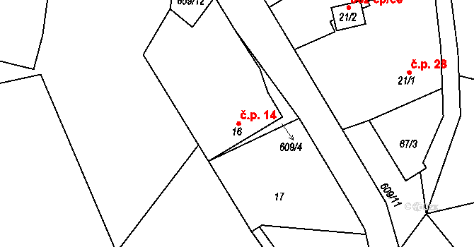 Tunochody 14, Číhošť na parcele st. 16 v KÚ Tunochody, Katastrální mapa