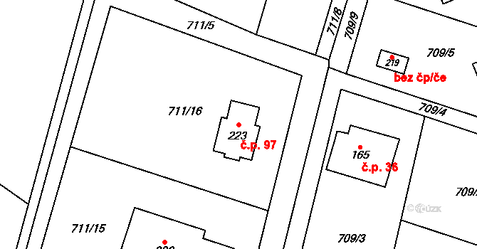 Velká Skrovnice 97 na parcele st. 223 v KÚ Velká Skrovnice, Katastrální mapa