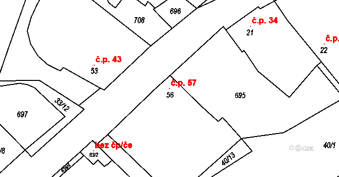 Čečovice 57 na parcele st. 56 v KÚ Čečovice u Bukovce, Katastrální mapa