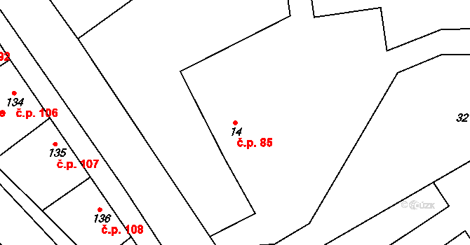 Merklovice 85, Vamberk na parcele st. 14 v KÚ Merklovice, Katastrální mapa
