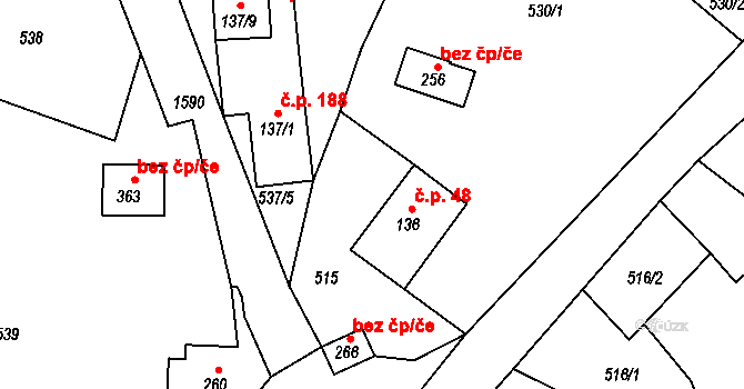 Srbská Kamenice 48 na parcele st. 136 v KÚ Srbská Kamenice, Katastrální mapa