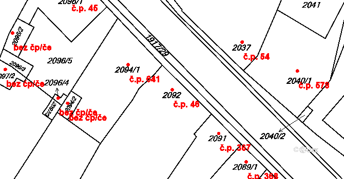 Pohořelice 46 na parcele st. 2092 v KÚ Pohořelice nad Jihlavou, Katastrální mapa