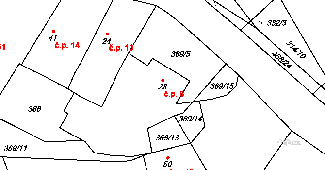 Chlumánky 8, Vlčtejn na parcele st. 28 v KÚ Vlčtejn, Katastrální mapa