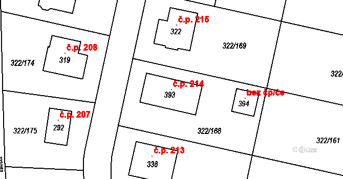 Bubovice 214 na parcele st. 393 v KÚ Bubovice, Katastrální mapa