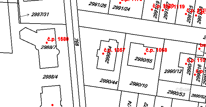 Holešov 1057 na parcele st. 2990/54 v KÚ Holešov, Katastrální mapa