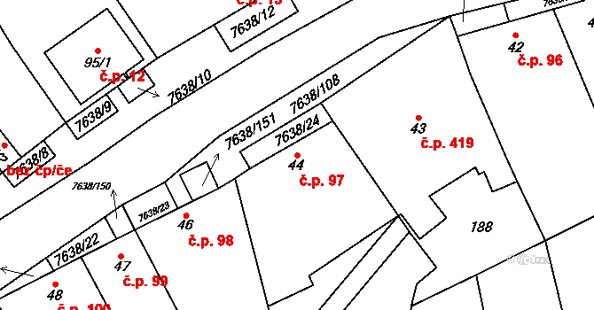 Hostěradice 97 na parcele st. 44 v KÚ Hostěradice na Moravě, Katastrální mapa