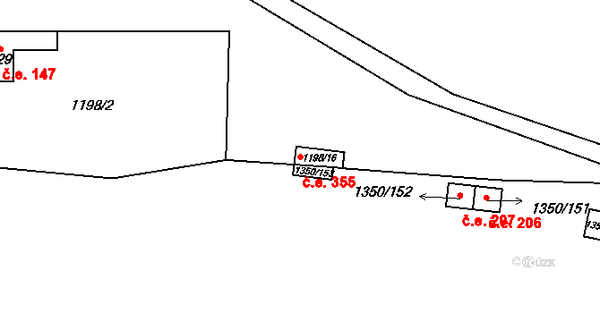 Oslnovice 355 na parcele st. 1350/153 v KÚ Oslnovice, Katastrální mapa