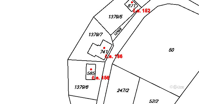 Vranov nad Dyjí 186 na parcele st. 741 v KÚ Vranov nad Dyjí, Katastrální mapa