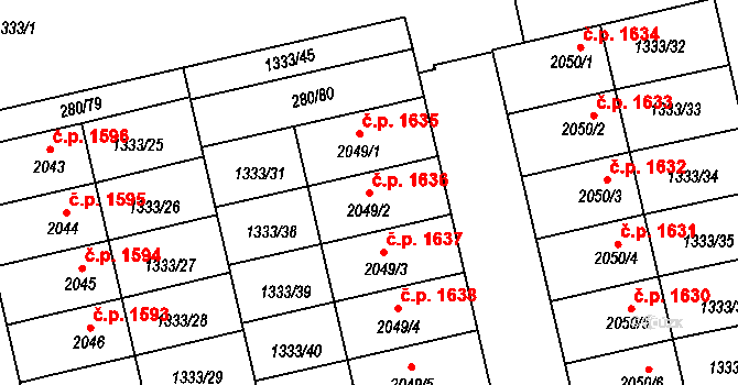 Hranice I-Město 1636, Hranice na parcele st. 2049/2 v KÚ Hranice, Katastrální mapa