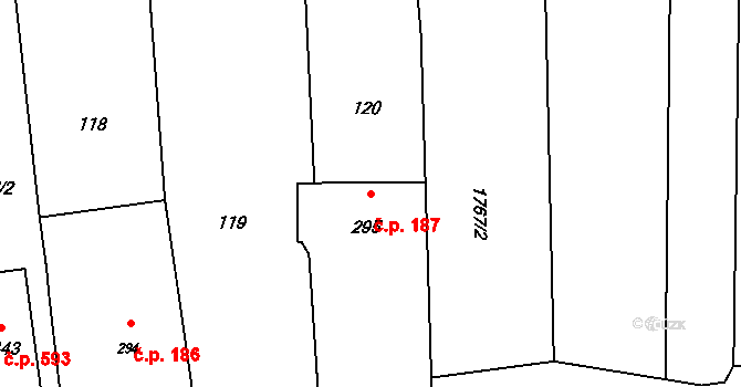 Hranice IV-Drahotuše 187, Hranice na parcele st. 295 v KÚ Drahotuše, Katastrální mapa