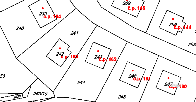 Černé Budy 162, Sázava na parcele st. 243 v KÚ Černé Budy, Katastrální mapa