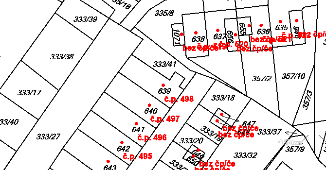 Teplá 498 na parcele st. 639 v KÚ Teplá, Katastrální mapa