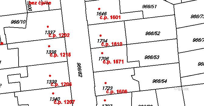 Nymburk 1571 na parcele st. 1706 v KÚ Nymburk, Katastrální mapa