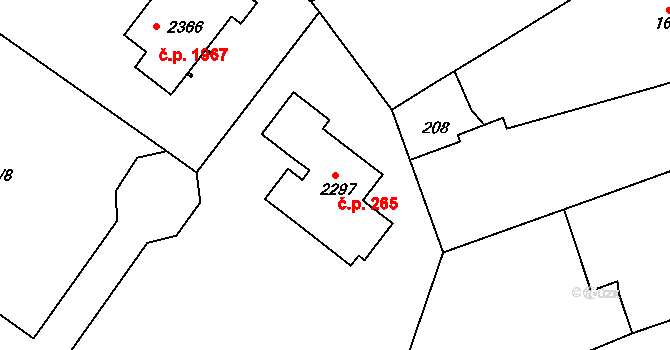 Tišnov 265 na parcele st. 2297 v KÚ Tišnov, Katastrální mapa