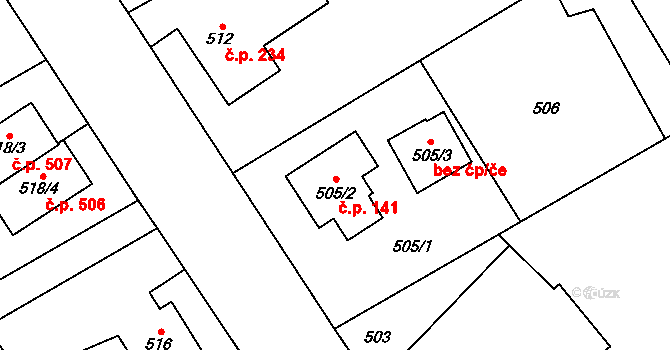 Krmelín 141 na parcele st. 505/2 v KÚ Krmelín, Katastrální mapa