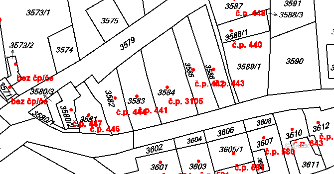 Kladno 3105 na parcele st. 3584 v KÚ Kladno, Katastrální mapa