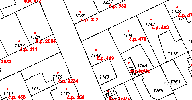 Kročehlavy 449, Kladno na parcele st. 1142 v KÚ Kročehlavy, Katastrální mapa