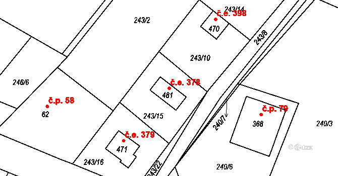 Třebsín 378, Krňany na parcele st. 481 v KÚ Třebsín, Katastrální mapa