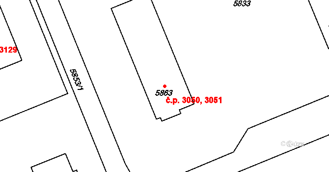 Kročehlavy 3050,3051, Kladno na parcele st. 5863 v KÚ Kročehlavy, Katastrální mapa