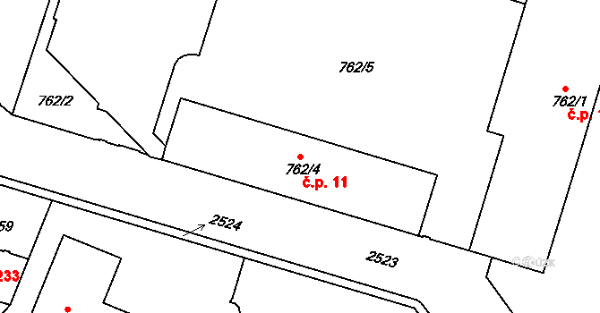 Třeboň II 11, Třeboň na parcele st. 762/4 v KÚ Třeboň, Katastrální mapa
