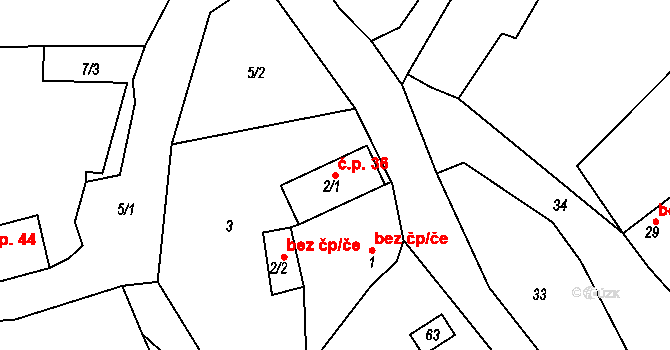 Štědrá 36, Kynšperk nad Ohří na parcele st. 2/1 v KÚ Štědrá u Kynšperka nad Ohří, Katastrální mapa