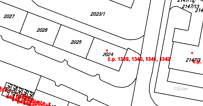 Tachov 1339,1340,1341,1342 na parcele st. 2024 v KÚ Tachov, Katastrální mapa