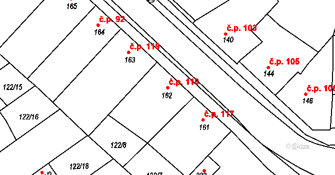 Žalkovice 118 na parcele st. 162 v KÚ Žalkovice, Katastrální mapa