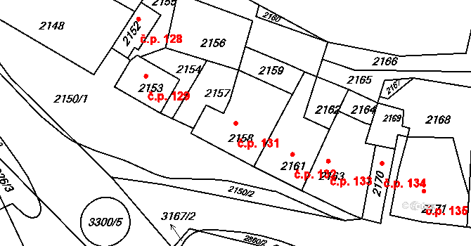 Mimoň I 131, Mimoň na parcele st. 2158 v KÚ Mimoň, Katastrální mapa
