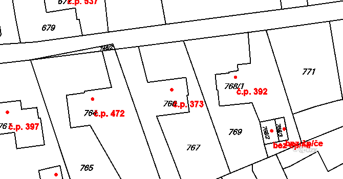 Lutyně 373, Orlová na parcele st. 766 v KÚ Horní Lutyně, Katastrální mapa