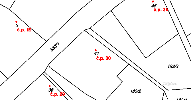 Dolany 30, Jičíněves na parcele st. 41 v KÚ Dolany u Chyjic, Katastrální mapa