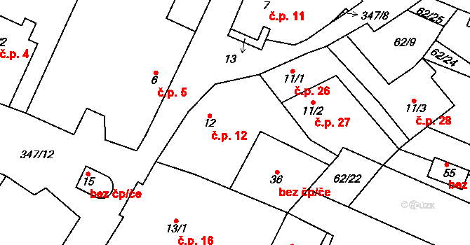 Sedlatice 12 na parcele st. 12 v KÚ Sedlatice, Katastrální mapa