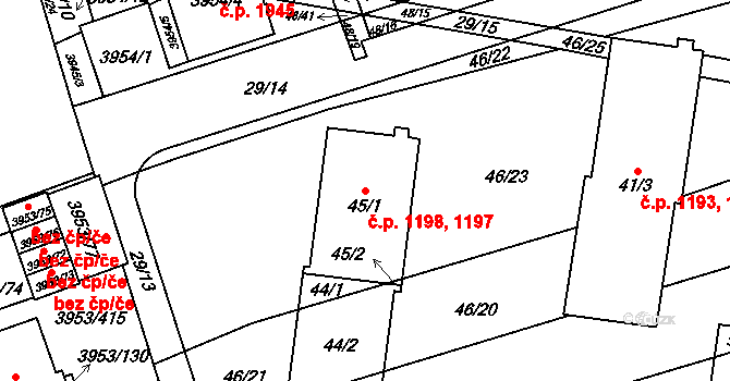 Řečkovice 1197,1198, Brno na parcele st. 45/1 v KÚ Řečkovice, Katastrální mapa