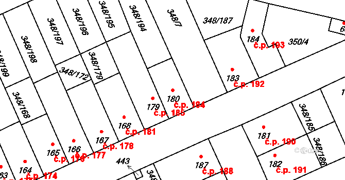 Černčice 184 na parcele st. 180 v KÚ Černčice u Loun, Katastrální mapa